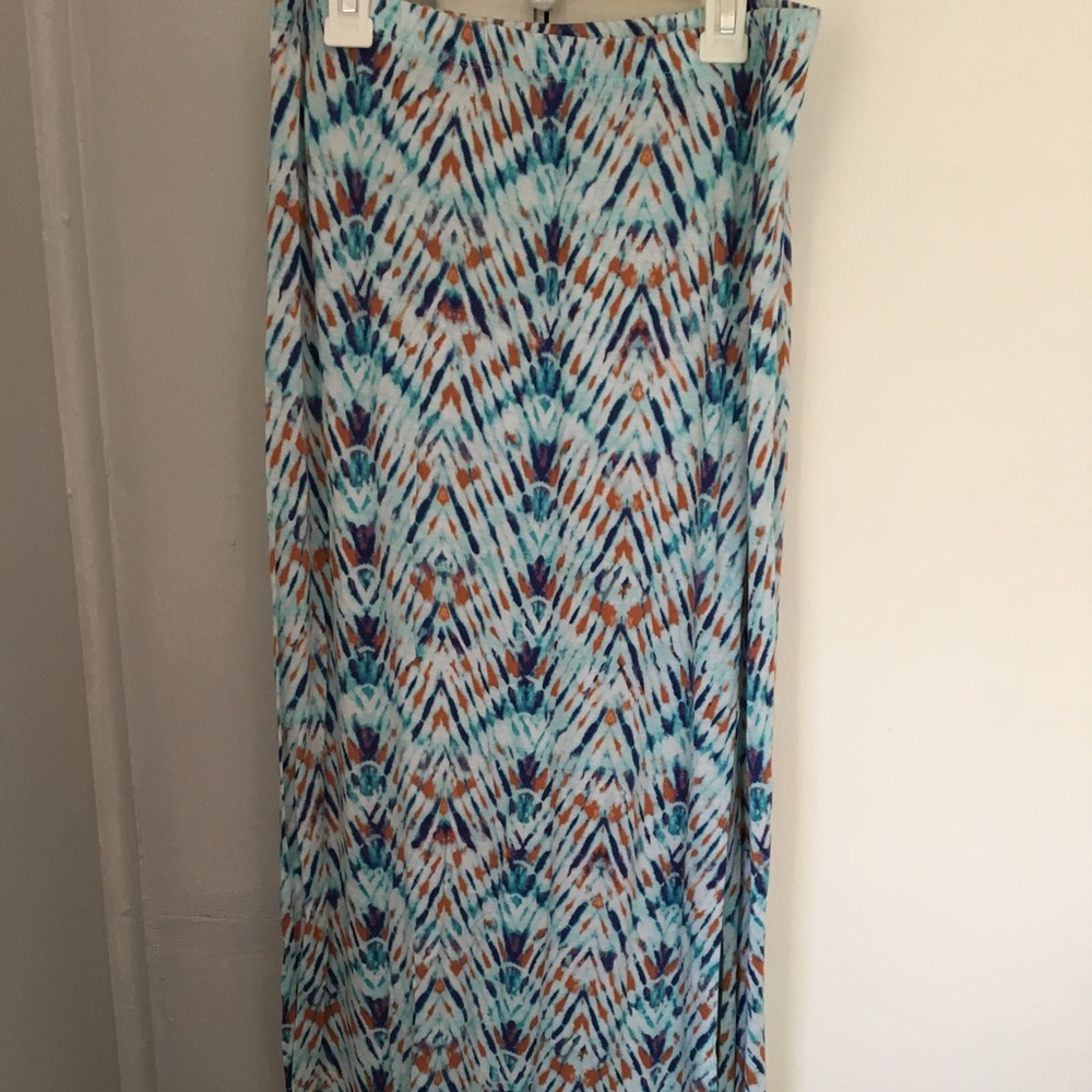 Blue and orange tie dyed maxi skirt